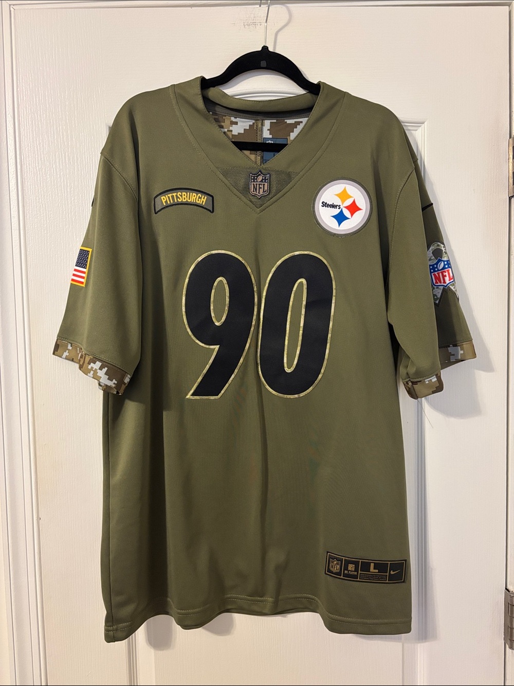 Nike Men's Pittsburgh Steelers #90 Olive Green Jersey